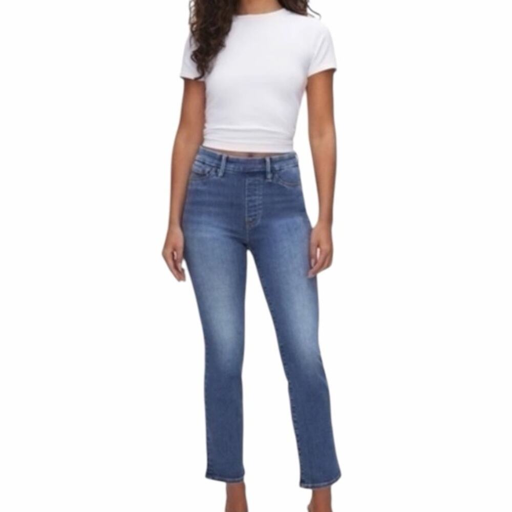 Good American Pull-On Straight Jeans Mid Rise Medium Wash Women’s Size Medium